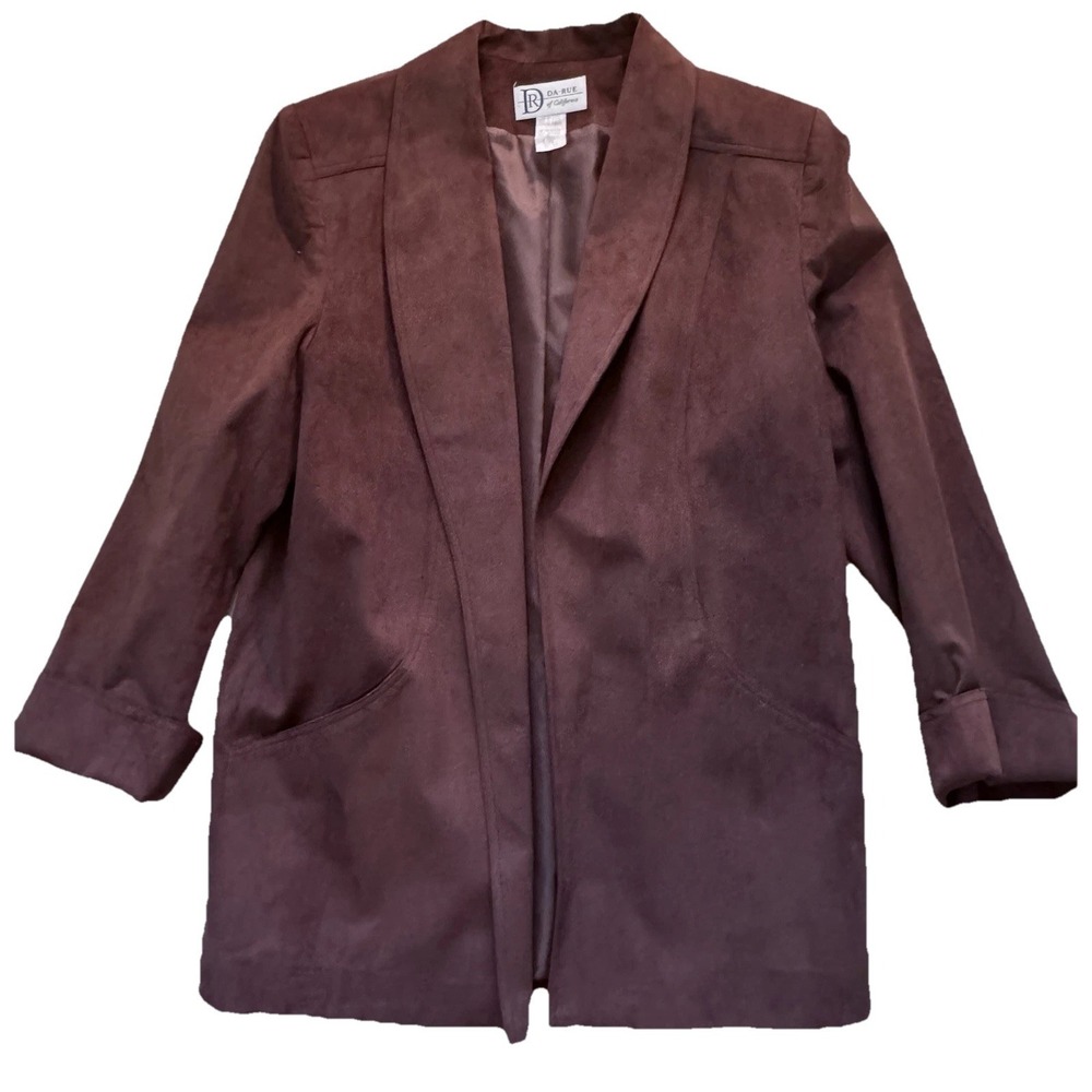 Vintage Da-Rue Faux Ultrasuede Jacket Brown Longline Open Blazer Size 12 USA - Picture 8 of 8